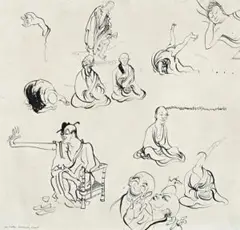 Zen Monks by Brett Whiteley, 1971, ink on paper on board, sold Nov 2011
