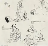 Zen Monks by Brett Whiteley, 1971, ink on paper on board, sold Nov 2011