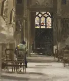 Church Interior by Max Meldrum, oil on canvas on board, sold Nov 2011
