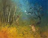 Forest Scene With Figures And Moon by David Boyd, 1973, oil on canvas, offered Nov 2011