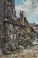 Cour by Émile Noirot, Pastel sur deux papiers, sold Jun 2024