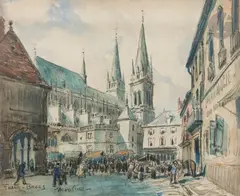 Marché à Moulins by Frank Myers Boggs, Fusain et aquarelle, sold Jun 2024