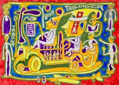 Personnages à l’automobile by Yvon Taillandier, Gouache, sold Jun 2024