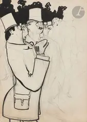 Assemblée d'hommes by Paul Iribe, Encre et crayon graphite, sold Jun 2024