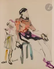 Les Saltimbanques by Christian Bérard, Aquarelle, sold Jun 2024