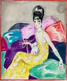 Portrait de femme à la robe jaune by Charles Carl Gesmar, Aquarelle sur traits de crayon et rehauts de gouache blanche, sold Jun 2024