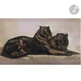 Panthères noires couchées by Paul Jouve, 1922, Technique mixte, encre de Chine, gouache et huile sur carton fort, sold May 2024