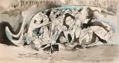 La Vague by Pierre Alechinsky, 1954, Encre, lavis d’encre et aquarelle, sold May 2024