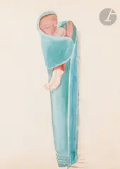 Nativité (recto) - Vierge à l’Enfant (verso) by Jean Lambert-Rucki, 1935, Encre de Chine - Gouache, sold May 2024