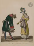 [dessiné par] Philibert-Louis DEBUCOURT (1755-1832) [gravé par] Adieux d’un Russe à une Parisienne by Carle Vernet, Aquatinte rehaussée à l’aquarelle, sold May 2024