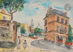 Rue Ravignan by Élisée Maclet, Aquarelle et encre, sold Apr 2024