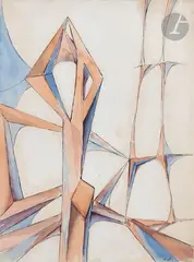 Composition by Paul Kallos, 1951, Encre, aquarelle et gouache blanche, sold Apr 2024