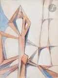 Composition by Paul Kallos, 1951, Encre, aquarelle et gouache blanche, sold Apr 2024