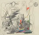 Composition au personnage by Suzanne Roger, 1948, Mine de plomb, gouache et crayon de couleur, sold Apr 2024