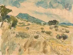 Paysage by Max Papart, 1942, Encre et aquarelle, sold Apr 2024