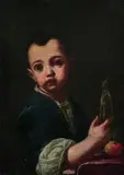 Portrait d'un petit garçon au polichinelle by Antonio Amorosi, Toile d'origine, sold Dec 2019