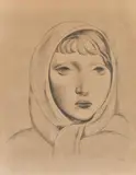 Tête de jeune femme au fichu by Moïse Kisling, Lithographie, sold Nov 2019