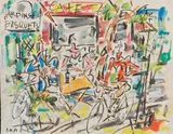 Café : Jardins Bosquet by Gen Paul, Gouache, sold Nov 2019