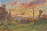 Coucher de soleil à Crémieu, circa 1860 by François-Auguste Ravier, Aquarelle, sold Nov 2019