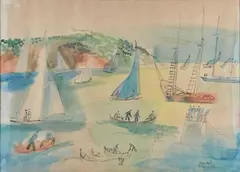 Villefranche-sur-Mer 1926 by Jean Dufy, Aquarelle sur papier (papier insolé), sold Nov 2019