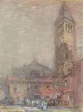 Sortie de l'église à Venise by Walter Griffin, Pastel, sold Oct 2019