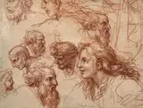 Étude de têtes by Michel II Corneille, Sanguine, sold Oct 2017