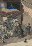Paris, Boulevard Bonne-Nouvelle, marchande de fleurs by Marie Désiré Bourgoin, 1878, Aquarelle, sold Jun 2017