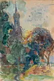 Le clocher by Michel Kikoine, Gouache, sold Jun 2017