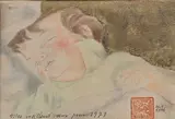 Sans titre by Alix Aymé, Aquarelle et dorure sur soie, enfant endormi, sold Apr 2017