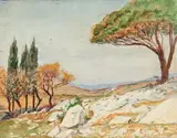 (nos 29 à 89) Garrigue en Corbières by Henry de Monfreid, vers 1947, Aquarelle, sold Mar 2017