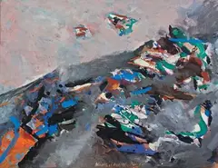 Composition by Milorad Bata Mihailović, 1961, Gouache sur papier marouflée sur toile, sold Mar 2017