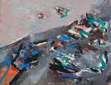 Composition by Milorad Bata Mihailović, 1961, Gouache sur papier marouflée sur toile, sold Mar 2017