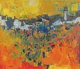 Le village by S. H. Raza, 1957, Gouache sur traits d'encre, sold Mar 2017