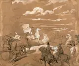 Promenade à cheval by Eugène Lami, Lavis et gouache, sold Feb 2017