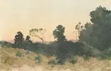 Paysage by Henri Harpignies, 1884, Aquarelle rehaussée de crayon rouge, sold Dec 2016