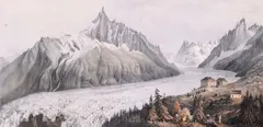 Vue de la mer de Glace prise du Montanvert by Louis-Julien Jacottet, Lithographie en couleur, cadre, sold Mar 2017