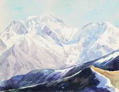 Mont-Blanc vu de Combloux - Mont d'Arbois - Mont Blanc» by Jacques Fourcy, 1954, Aquarelle signée en bas à droite, sold Mar 2017