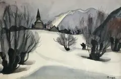 Hameau sous la neige by Jules-Émile Zingg, Aquarelle, sold Mar 2017