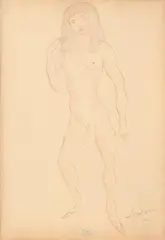 Nu debout by Jules Pascin, Plume, encre de Chine et aquarelle signée en bas à droite; cachet de l'atelier en bas vers, sold Mar 2017