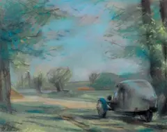 Automobile sur un chemin de campagne by Toshio Bando, Pastel, sold Feb 2017