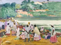 Scène de marché en Louisiane (?) by Lucien Simon, Gouache sur papier, sold Nov 2016