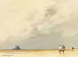 Pêche à pied près du Mont Saint Michel by Pierre Brette, Aquarelle, sold Nov 2016