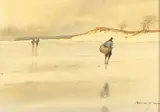 Pêche à pied près du Mont Saint Michel by Pierre Brette, Aquarelle, sold Nov 2016