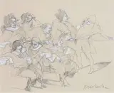 Personnages by Claude Weisbuch, Crayon gris et gouache blanche, sold Nov 2016