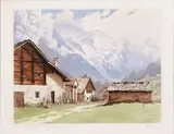 Argentières, Hameau des Îles by Joanny Drevet, 1951, Aquatinte signée en bas à droite, sold Nov 2016