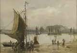 Vue d'un port by Frank Myers Boggs, Toile signée en bas à gauche, sold Oct 2022