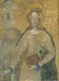 Henri-Marcel MAGNE (1877-1944) Sainte Barbe by Henri-Marcel Magne, Aquarelle reprenant une fresque du château de Montreuil-Bellay, dédicacée, sold Jul 2022