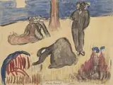 Personnages en bord de rivière by Émile Bernard, 1889, Aquarelle double face, sold Jun 2022