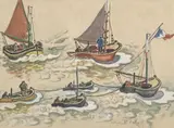 Voiliers en mer by Henri de Saint-Delis, Gouache signée en bas à droite, sold Jun 2022