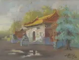 Temple bouddhiste by Anatolii Aleksandr Efimov, Fusain et pastel, sold Jun 2022